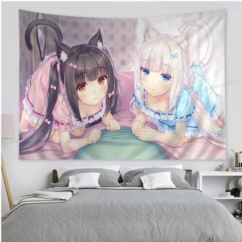 Wall Scroll Tapestry - VIKAMA Cat Girl Anime Tapestry Sweet