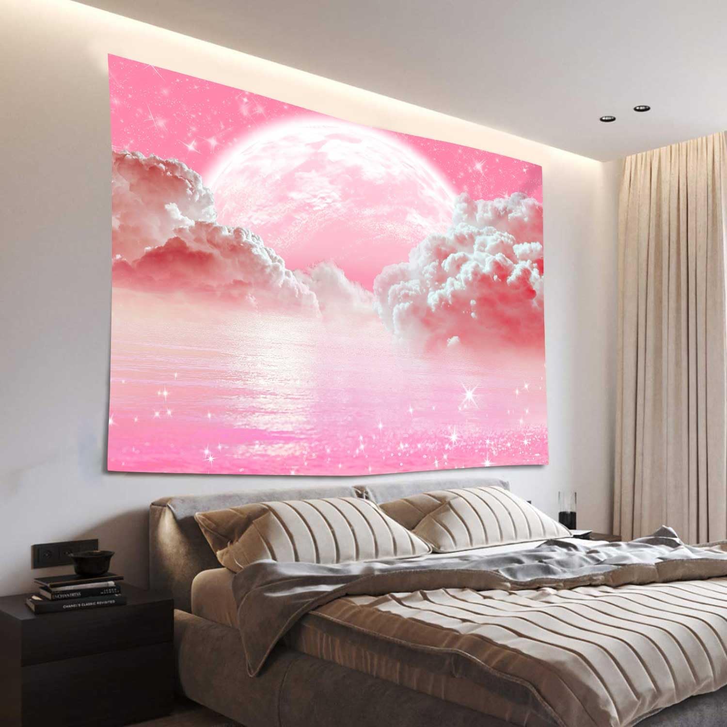 Pink Clouds Sky Tapestry Ocean - Wall Scroll Tapestry 评论和价格